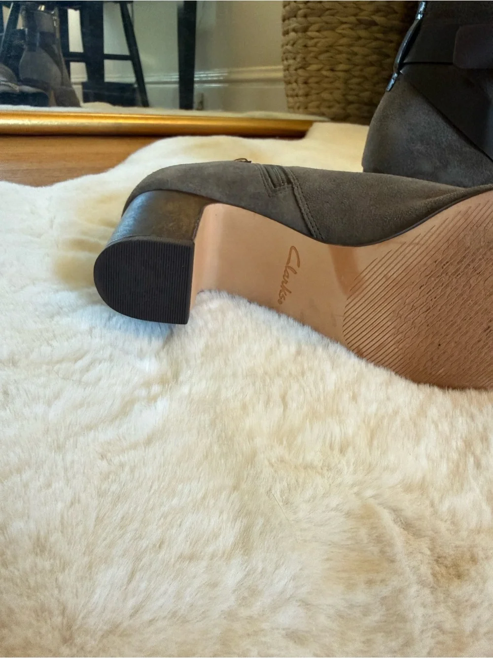 Clark’s Suede Ankle Boots with Buckle Strap - Gray